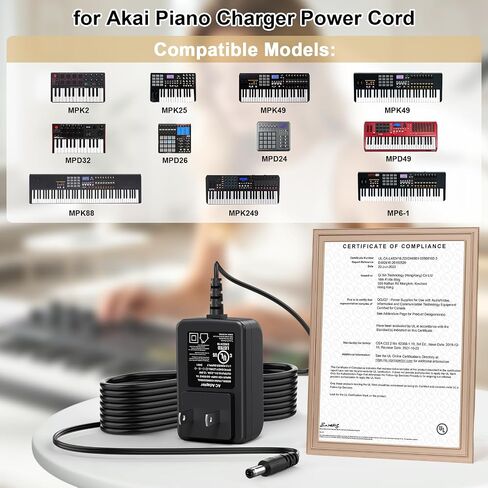 شاحن محول تيار متردد/تيار مستمر 6 فولت للوحة المفاتيح Akai MPK2 MPK25 MPK49 MPK61 MPK88 MPK249 MAX49، لـ Akai Professional MP6-1، MPD24 MPD26 MPD32 مزود سلك طاقة بديل مع قائمة UL in Kuwait
