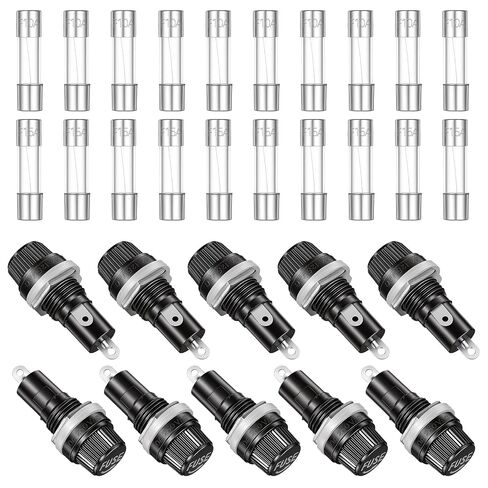 10 Pcs Black Screw Cap Fuse Holder, Fuses Tube Holder with 10A/15A Fast Blow Glass Fuse kit, Panel Mounted Fuse-Socket, Screw Cap Panel Mounted Fuse-Holders (5X20mm) in Kuwait