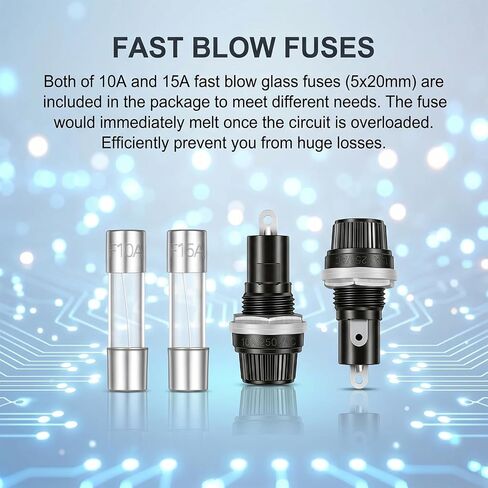 10 Pcs Black Screw Cap Fuse Holder, Fuses Tube Holder with 10A/15A Fast Blow Glass Fuse kit, Panel Mounted Fuse-Socket, Screw Cap Panel Mounted Fuse-Holders (5X20mm) in Kuwait