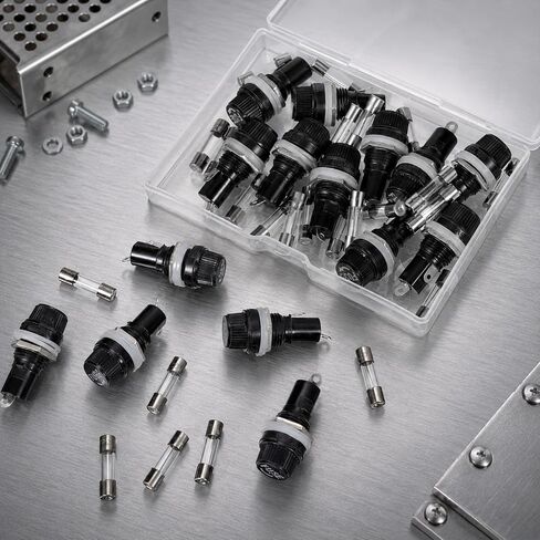 10 Pcs Black Screw Cap Fuse Holder, Fuses Tube Holder with 10A/15A Fast Blow Glass Fuse kit, Panel Mounted Fuse-Socket, Screw Cap Panel Mounted Fuse-Holders (5X20mm) in Kuwait