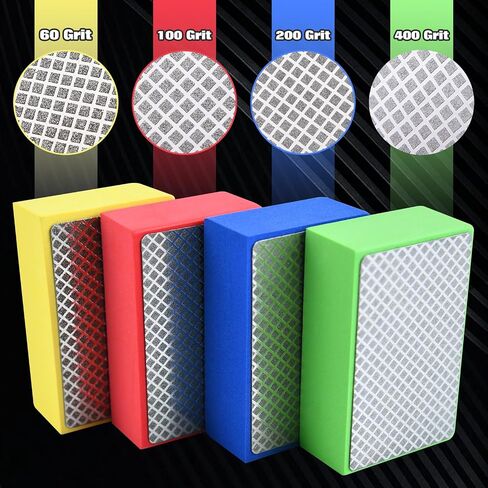 4PCS Diamond Hand Polishing Pads 60/100/200/400 Grit Diamond Sanding Pads Wet and Dry Sanding Block Foam Backing Tile Tools for Tile Glass Stone Marble Granite Ceramics Metal Grinding in Kuwait