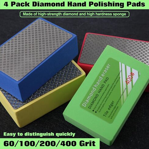 4PCS Diamond Hand Polishing Pads 60/100/200/400 Grit Diamond Sanding Pads Wet and Dry Sanding Block Foam Backing Tile Tools for Tile Glass Stone Marble Granite Ceramics Metal Grinding in Kuwait