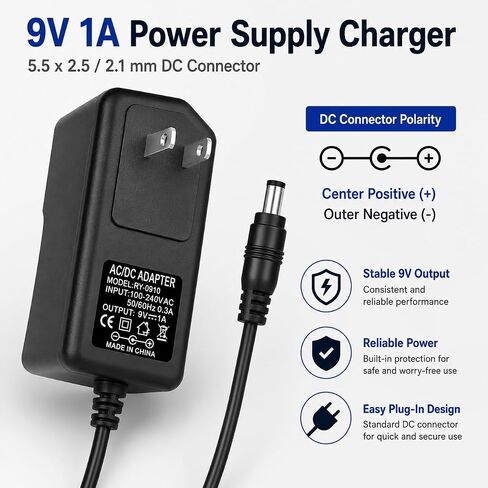 9V 1A AC Power Supply Charger Adapter Cord for Casio Digital Piano Keyboard CT-X700, CTK-2400,CTK-3500,LK-190,LK-265,PX-130,PX-160,SA-76,SA-77,WK-245,WK-7600 6.6 Ft Long Cord in Kuwait