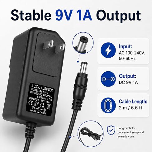 9V 1A AC Power Supply Charger Adapter Cord for Casio Digital Piano Keyboard CT-X700, CTK-2400,CTK-3500,LK-190,LK-265,PX-130,PX-160,SA-76,SA-77,WK-245,WK-7600 6.6 Ft Long Cord in Kuwait