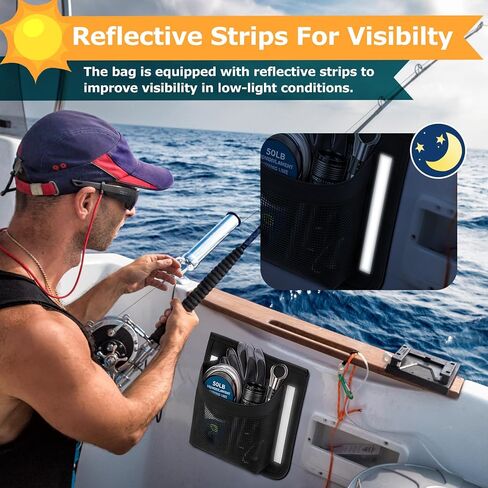 4 Pack Boat Storage Bags 6.5"x7.5" Self-adhesive Mesh Marine Organizer with Night Reflective Strips, Quick-dry Boat Accessories Storage Bag Cup Holder for Pontoon, Kayak, Rv, Fishing Boats in Kuwait
