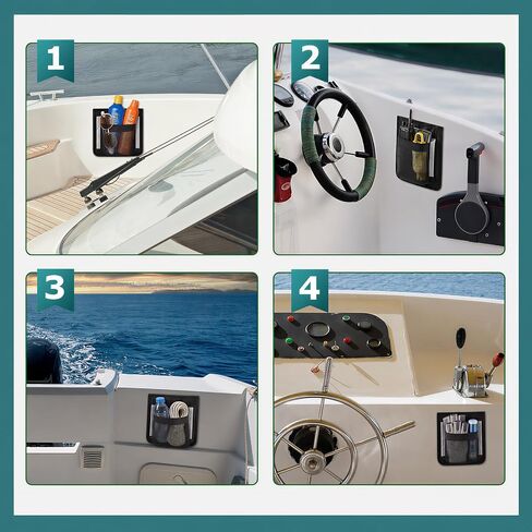 4 Pack Boat Storage Bags 6.5"x7.5" Self-adhesive Mesh Marine Organizer with Night Reflective Strips, Quick-dry Boat Accessories Storage Bag Cup Holder for Pontoon, Kayak, Rv, Fishing Boats in Kuwait