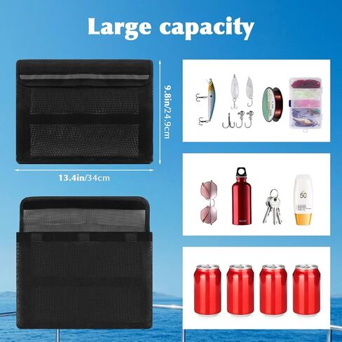 Self-Adhesive Storage Mesh Bag, 2 Packs Marine Reflective Flip-Top Storage Mesh Bag with Backup Hook&Loop, Universal Boat Caddy Organizer for Gloves,Tools,Tackle, Gear,13.4×9.8 in in Kuwait
