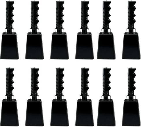 12-Pack Metal Cow Bells, Loud Noise Makers for Cheering, DIY Paintable Blank Cowbells with Handle for Sports Events, Party Favors (White) in Kuwait