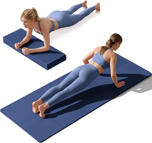 Foldable Yoga Mat Non Slip, Pilates Fitness Mats, 72" x 24" Extra Width ＆ Thick, Anti-Tear Exercise Mat with Carrying Strap and Bag, Workout Mats for Stretching,Yoga Studio,Gym or Home Workouts in Kuwait