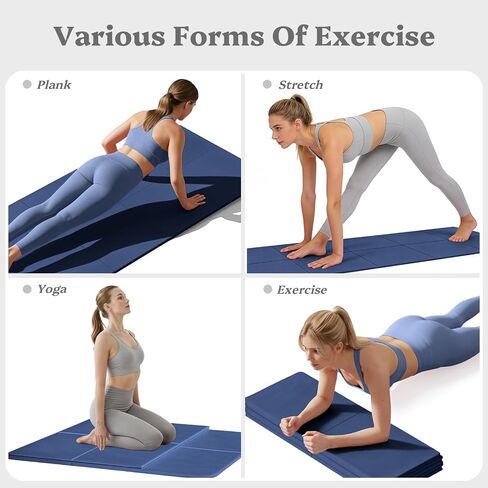 Foldable Yoga Mat Non Slip, Pilates Fitness Mats, 72" x 24" Extra Width ＆ Thick, Anti-Tear Exercise Mat with Carrying Strap and Bag, Workout Mats for Stretching,Yoga Studio,Gym or Home Workouts in Kuwait