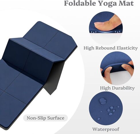 Foldable Yoga Mat Non Slip, Pilates Fitness Mats, 72" x 24" Extra Width ＆ Thick, Anti-Tear Exercise Mat with Carrying Strap and Bag, Workout Mats for Stretching,Yoga Studio,Gym or Home Workouts in Kuwait