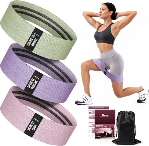 Fabric Resistance Bands for Working Out with Exercise Guide, 3 Levels Hip & Glute Bands Set for Legs, Squats, Yoga, Fitness & Physical Therapy for Women and Men in Kuwait