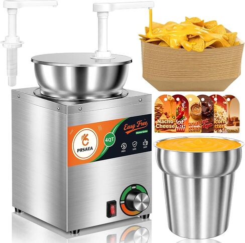 Original 4QT Nacho Cheese Dispenser Warmer, Food-Grade Stainless Steel Cheese Warmer with 2 Pump, Commercial Smart Nacho Cheese Machine for Parties, Catering and Events (Includes Tags & Trays) in Kuwait