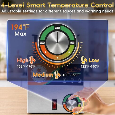 Original 4QT Nacho Cheese Dispenser Warmer, Food-Grade Stainless Steel Cheese Warmer with 2 Pump, Commercial Smart Nacho Cheese Machine for Parties, Catering and Events (Includes Tags & Trays) in Kuwait