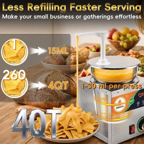 Original 4QT Nacho Cheese Dispenser Warmer, Food-Grade Stainless Steel Cheese Warmer with 2 Pump, Commercial Smart Nacho Cheese Machine for Parties, Catering and Events (Includes Tags & Trays) in Kuwait