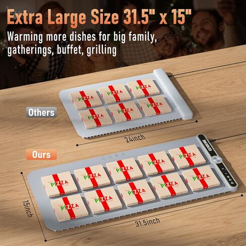 Warming Mat for Food, Extra Large 31.5'' x 15'', 450W Electric Food Warmers for Parties Buffet, Portable Warming Tray with 9 Levels Temperature Setting, 8s Fast Heat up in Kuwait