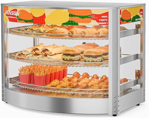 ROVSUN Food Warmer Pizza Warmer Countertop, 3-Tier Commerical Food Warmer Display with LED Lighting Removable Shelves Glass Door, Pretzel Warmer for Buffet Restaurant Cafe, 110V 800W in Kuwait