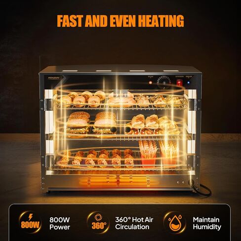 ROVSUN Food Warmer Pizza Warmer Countertop, 3-Tier Commerical Food Warmer Display with LED Lighting Removable Shelves Glass Door, Pretzel Warmer for Buffet Restaurant Cafe, 110V 800W in Kuwait