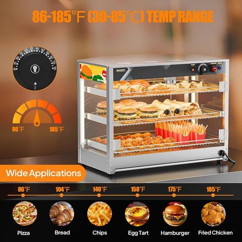 ROVSUN Food Warmer Pizza Warmer Countertop, 3-Tier Commerical Food Warmer Display with LED Lighting Removable Shelves Glass Door, Pretzel Warmer for Buffet Restaurant Cafe, 110V 800W in Kuwait