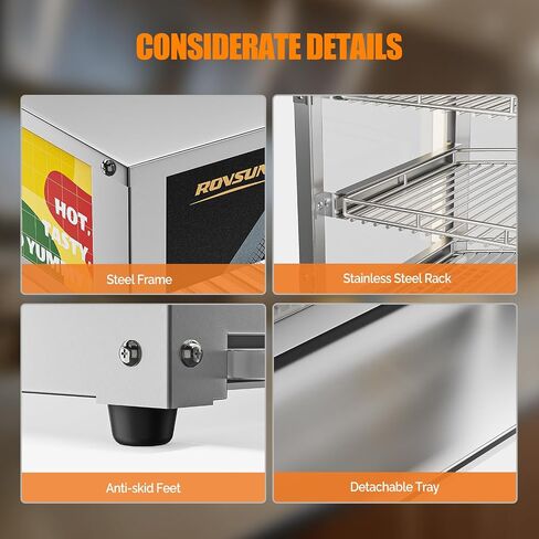 ROVSUN Food Warmer Pizza Warmer Countertop, 3-Tier Commerical Food Warmer Display with LED Lighting Removable Shelves Glass Door, Pretzel Warmer for Buffet Restaurant Cafe, 110V 800W in Kuwait