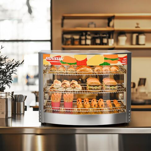 ROVSUN Food Warmer Pizza Warmer Countertop, 3-Tier Commerical Food Warmer Display with LED Lighting Removable Shelves Glass Door, Pretzel Warmer for Buffet Restaurant Cafe, 110V 800W in Kuwait