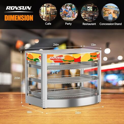 ROVSUN Food Warmer Pizza Warmer Countertop, 3-Tier Commerical Food Warmer Display with LED Lighting Removable Shelves Glass Door, Pretzel Warmer for Buffet Restaurant Cafe, 110V 800W in Kuwait
