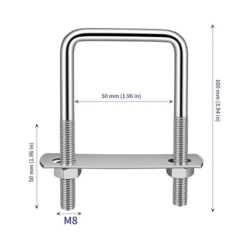 SOUJAP 12 PCS M8 Square U Bolts, M8 x 50mm x 100mm Stainless Steel U Clamp with Nuts, Bolt Plate and Washers for Industrial, Boat Trailer in Kuwait