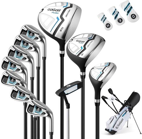 Tangkula 12 Pieces Men’s Complete Golf Club Set Right Hand, Golf Club Package Set with 460CC #1 Driver & #3 Fairway & #5 Hybrid & #5/#6/#7/#8/#9/#P/#S Irons, Putter, Rain Hood, Portable Golf Stand Bag in Kuwait