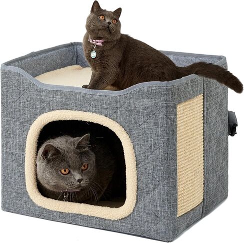 Itent Cat Beds for Indoor Cats Cube House with Scratch Pad, Foldable Modern Cat Condo/Kitten Bed and Hideway Tent,Covered Cat Cave for Multi Small Pets, Grey in Saudi Arabia