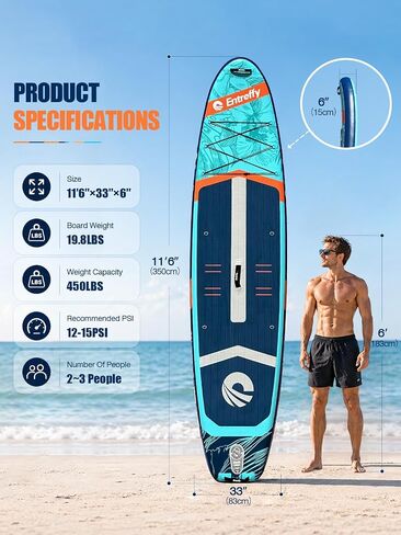 Inflatable Stand-Up Paddleboard, 11'6“ x 33" Extra-Wide Stable SUP | Paddleboard for Family/Adults/Beginners 450LBS Capacity, Non-Slip EVA Deck, 2-in-1 Adjustable Paddle, Full SUP Accessories in Kuwait