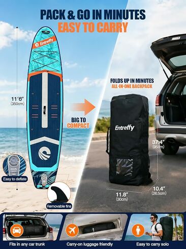 Inflatable Stand-Up Paddleboard, 11'6“ x 33" Extra-Wide Stable SUP | Paddleboard for Family/Adults/Beginners 450LBS Capacity, Non-Slip EVA Deck, 2-in-1 Adjustable Paddle, Full SUP Accessories in Kuwait