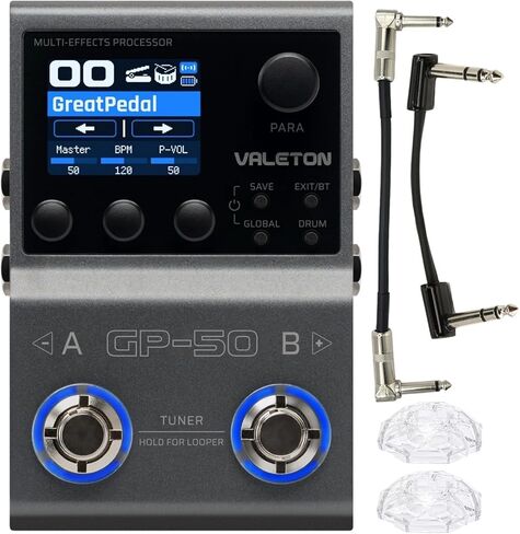 Valeton GP-50 SnapTone Multi-Effects Processor Pedal, IR Loader & Neural Amp Modeler, USB Interface, Drum Machine, Looper, Bluetooth, 100+ FX, Patches with Tonebird and MXR TRS Patch Cable Bundle in Kuwait