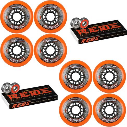 Labeda Asphalt Inline Roller Hockey Wheels 80mm Orange 85A 8-Pack Bones Reds in Kuwait
