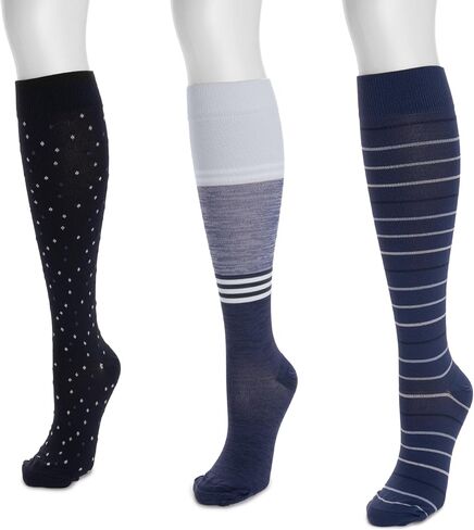 MUK LUKS Women's 3 Pair Pack Compression Socks, Blue, OS in Kuwait
