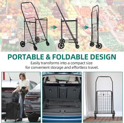 YITAHOME Folding Shopping Cart with Wheels, Portable Collapsible Grocery Cart for Seniors, Rolling Utility Cart for Laundry, Storage & Organizer (Foldable, Easy Carry) in Saudi Arabia