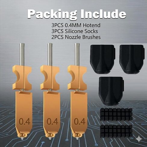 قم بترقية 3PK 0.4 مم AD5X Hotend لفوهة Falshforge AD5X، فوهة سريعة الفك من الفولاذ المقوى عالية السرعة 32 مم³/ثانية، مع 3 قطع من جوارب السيليكون وقطعتين من ممسحات الفوهة، ملحق طابعة ثلاثية الأبعاد in Kuwait