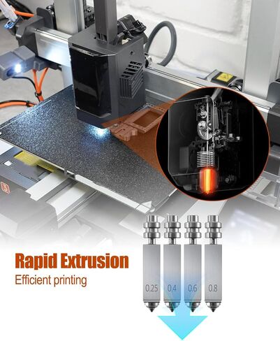 فوهات فولاذية صلبة مدمجة 0.25 مم 0.4 مم 0.6 مم 0.8 مم تناسب طابعة Anycubic Kobra X Combo ثلاثية الأبعاد، 4 قطع فوهة Hotend رأس طباعة عالي السرعة وتدفق عالي in Kuwait