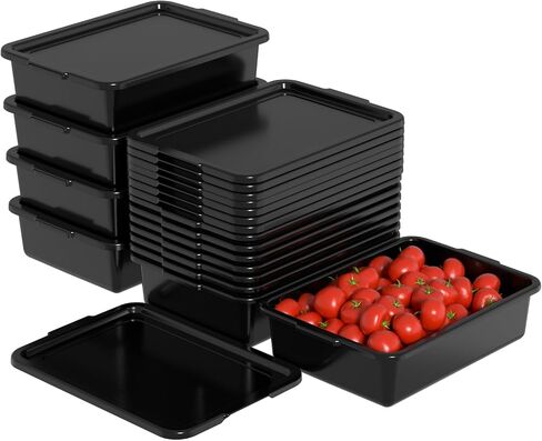 Obstnny 12 عبوة من حوض الحافلات التجارية سعة 13 لترًا مع غطاء، صندوق حافلات بلاستيكي، أسود in Kuwait