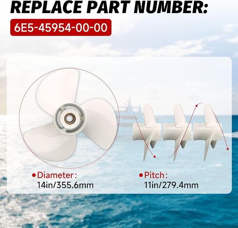 Outboard Boat Propeller Compatible with Yamaha Outboard 60-130 HP Aluminum Prop 14x11-K Replace 6E5-45954-00-00 in Kuwait