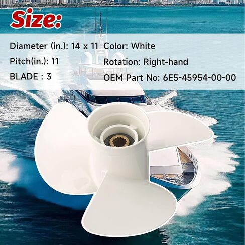 Outboard Boat Propeller Compatible with Yamaha Outboard 60-130 HP Aluminum Prop 14x11-K Replace 6E5-45954-00-00 in Kuwait