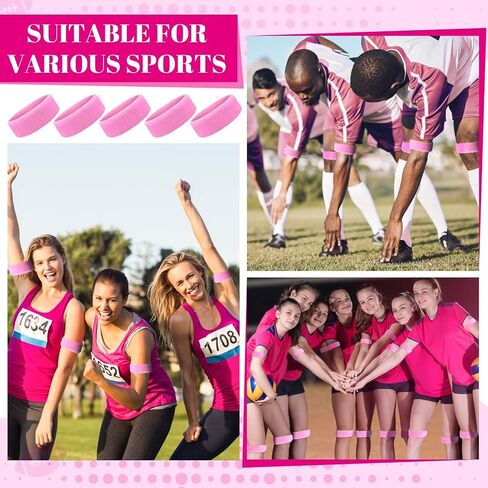 Jenpen 12 Pcs Pink Bicep Bands for Football Arm Sweat Bands Cotton Knee Wicking Sweatbands for Men Women Pink Out Accessories Basketball Volleyball Soccer Athletes Supplies in Kuwait