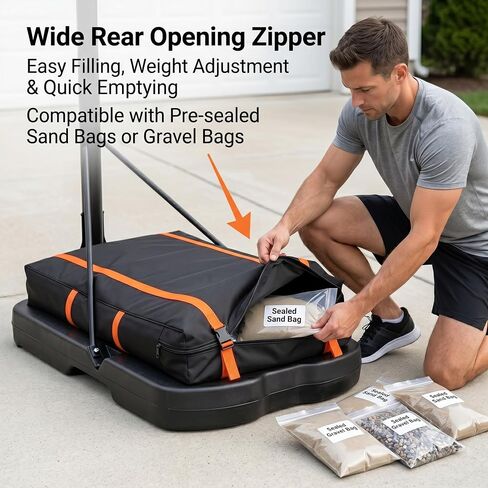 Basketball Hoop Sandbag, Heavy-Duty Weighted Base Anchor for Portable Hoops | 600D Oxford Fabric, Wide Rear Zipper, Easy Fill, Clean Setup, Storage Bag, Driveway & Backyard Use, Works with Fill Bags in Kuwait