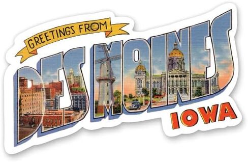 Squiddy Greetings from Des Moines Iowa - ملصق من الفينيل للهاتف والكمبيوتر المحمول وزجاجة المياه (بعرض 4 بوصات) in Kuwait