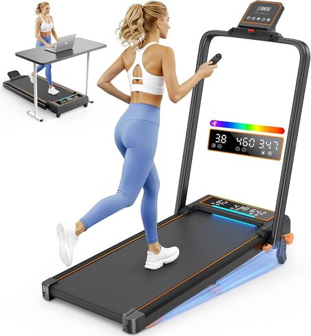 Walking Pad Treadmill with 15% Incline & Dual LED Display, 4 in 1 Walking Pad with Handle Bar, 3.5HP Foldable Treadmill with Incline, Treadmills for Home 350LBS, 4 Adjustable Incline, RGB Light in Kuwait