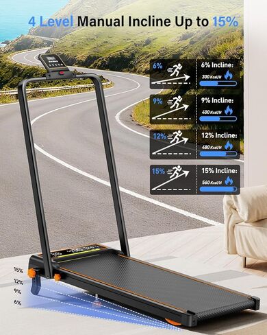 Walking Pad Treadmill with 15% Incline & Dual LED Display, 4 in 1 Walking Pad with Handle Bar, 3.5HP Foldable Treadmill with Incline, Treadmills for Home 350LBS, 4 Adjustable Incline, RGB Light in Kuwait