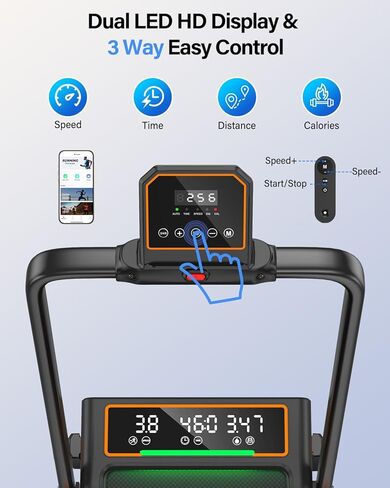 Walking Pad Treadmill with 15% Incline & Dual LED Display, 4 in 1 Walking Pad with Handle Bar, 3.5HP Foldable Treadmill with Incline, Treadmills for Home 350LBS, 4 Adjustable Incline, RGB Light in Kuwait