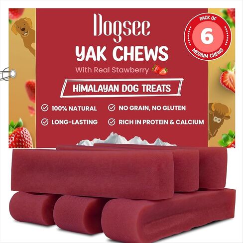 Dogsee Himalayan Yak Cheese Dog Chews مع الفراولة (كبيرة - 4 أشرطة) | كلب يعامل صحية | تعزيز الحصانة للكلاب | محاربة البلاك و Tartar | يمضغ الكلاب لفترة طويلة in Kuwait