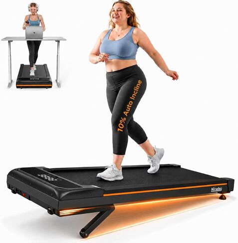 Niceday Walking Pad Treadmill with 10% Auto Incline, 400lbs Capacity, Under Desk Treadmill for Home Office, 3HP Super Quiet, Magnetic Remote & Preset Goal, Orange | 10% Auto Incline, 400lbs Capacity, Under Desk for Home Office, 3HP Super Quiet, Magnetic R in Kuwait