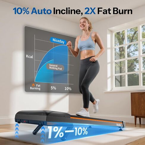 Niceday Walking Pad Treadmill with 10% Auto Incline, 400lbs Capacity, Under Desk Treadmill for Home Office, 3HP Super Quiet, Magnetic Remote & Preset Goal, Orange | 10% Auto Incline, 400lbs Capacity, Under Desk for Home Office, 3HP Super Quiet, Magnetic R in Kuwait