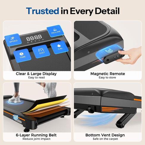 Niceday Walking Pad Treadmill with 10% Auto Incline, 400lbs Capacity, Under Desk Treadmill for Home Office, 3HP Super Quiet, Magnetic Remote & Preset Goal, Orange | 10% Auto Incline, 400lbs Capacity, Under Desk for Home Office, 3HP Super Quiet, Magnetic R in Kuwait